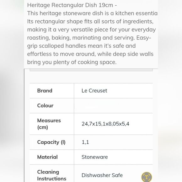 Le Creuset Heritage 19cm Rectangular Baking Dish- Agave - Picture 7 of 7